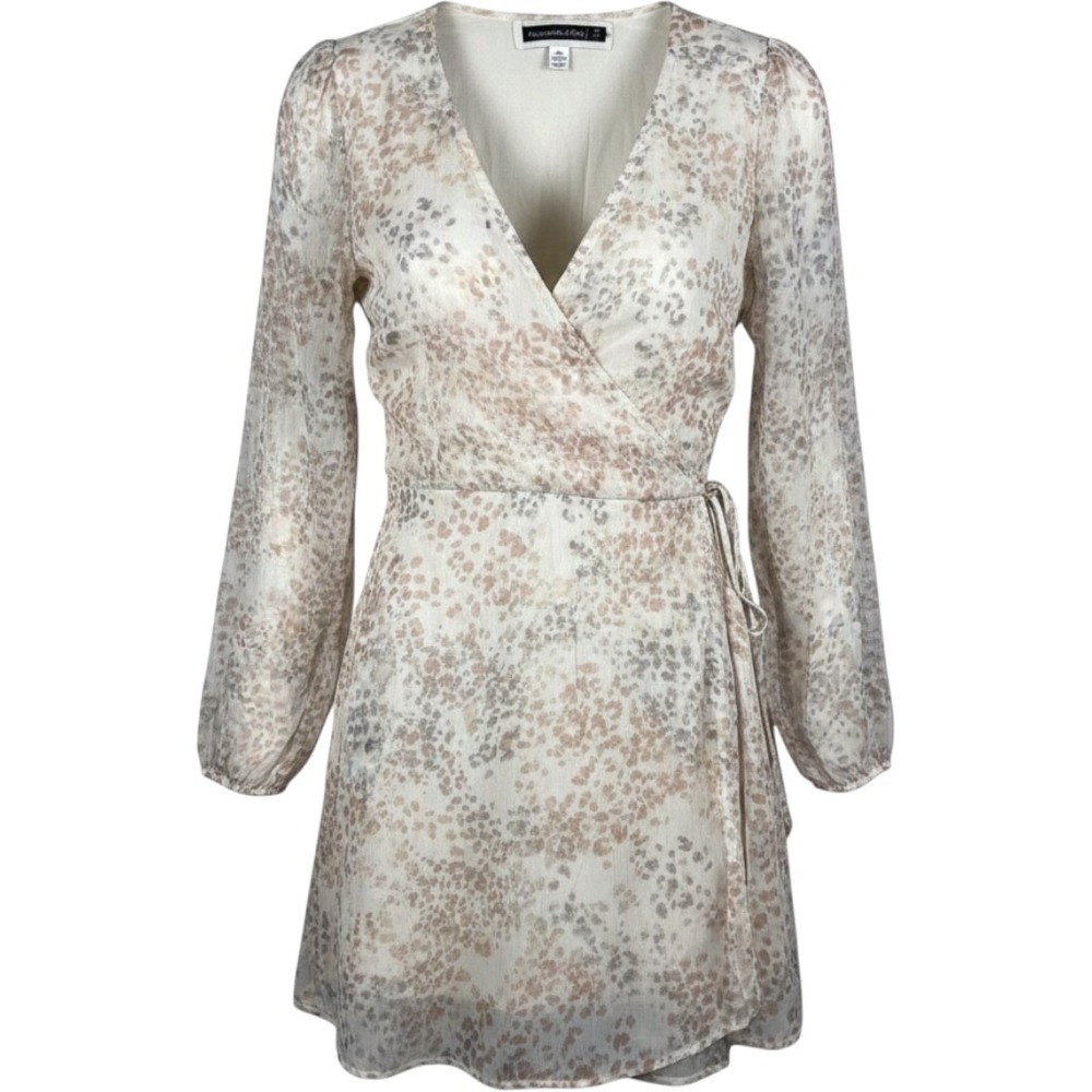 Abercrombie & Fitch Wrap Dress Womens SP Pink Tan Animal Print Chiffon Mini